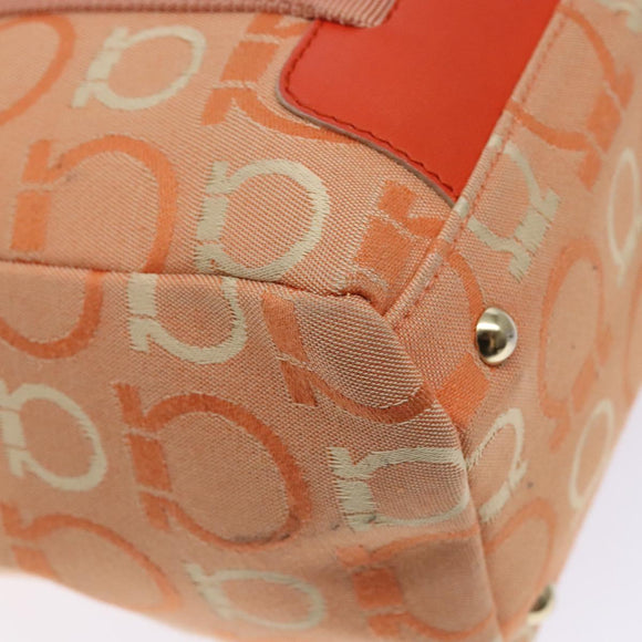 Salvatore Ferragamo Gancini Tote Bag Canvas Orange Gold Auth BA5410