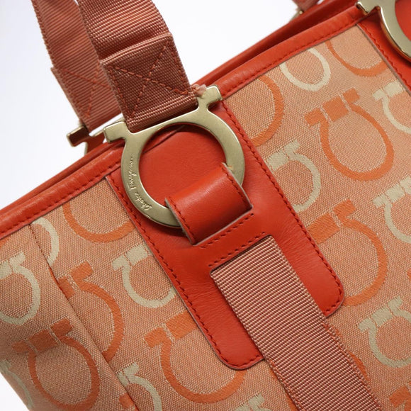 Salvatore Ferragamo Gancini Shopper Canvas Oranje Goud Auth BA5410