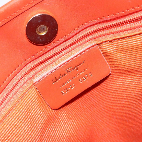 Salvatore Ferragamo Gancini Shopper Canvas Oranje Goud Auth BA5410