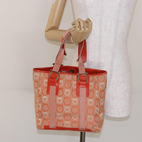 Salvatore Ferragamo Gancini Shopper Canvas Oranje Goud Auth BA5410