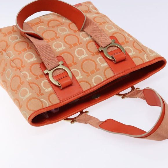 Salvatore Ferragamo Gancini Tote Bag Canvas Orange Gold Auth BA5410