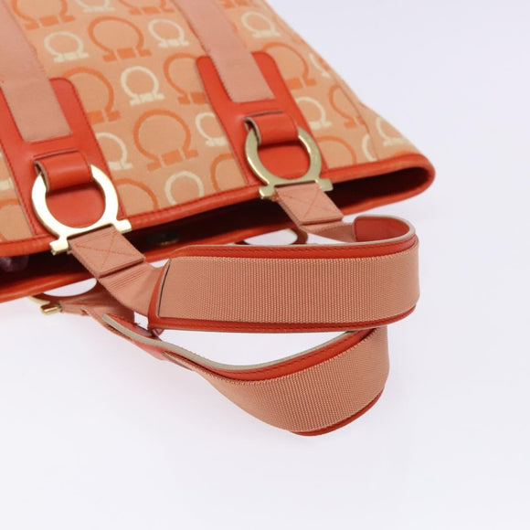 Salvatore Ferragamo Gancini Tote Bag Canvas Orange Gold Auth BA5410