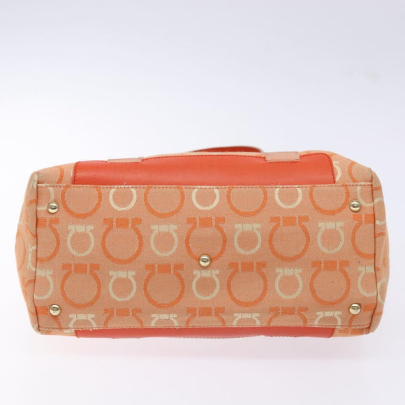 Salvatore Ferragamo Gancini Tote Bag Canvas Orange Gold Auth BA5410