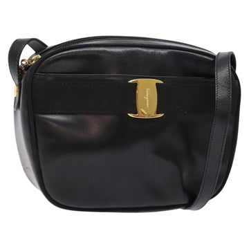 Salvatore Ferragamo Vala Shoulder Bag Leather Black Gold Auth BA5416
