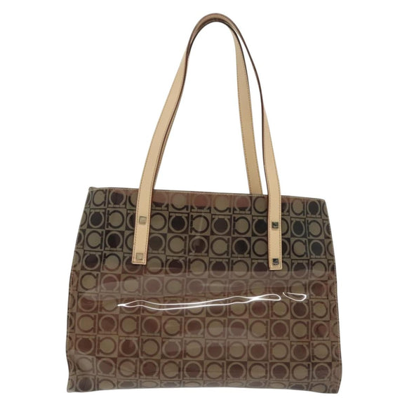Salvatore Ferragamo Tote Bag Vinyl Brown Auth BA5417