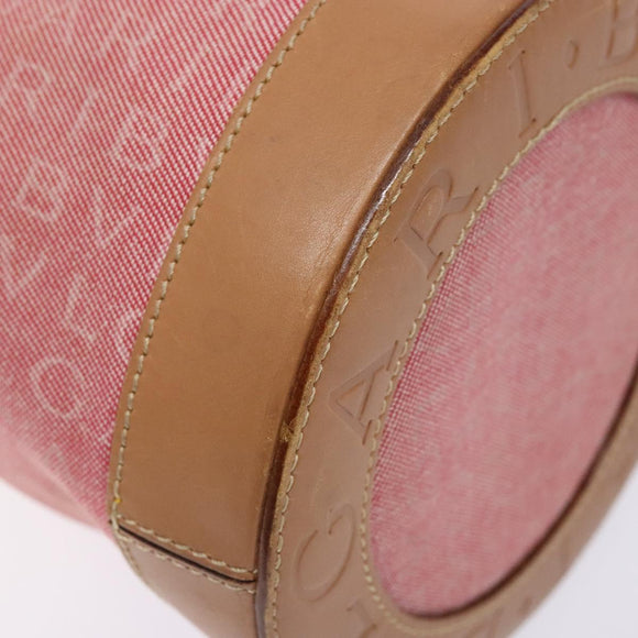 BVLGARI Logo Mania Be Zero One Hand Bag Canvas Red Gold Auth BA5419