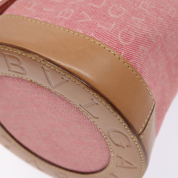 BVLGARI Logo Mania Be Zero One Hand Bag Canvas Red Gold Auth BA5419