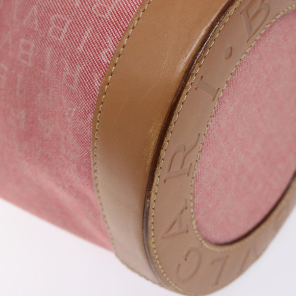 BVLGARI Logo Mania Be Zero One Hand Bag Canvas Red Gold Auth BA5419