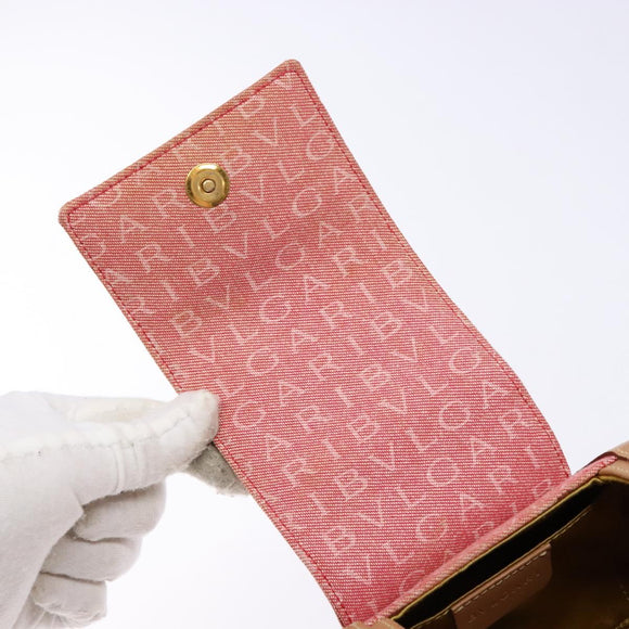 BVLGARI Logo Mania Be Zero One Hand Bag Canvas Red Gold Auth BA5419