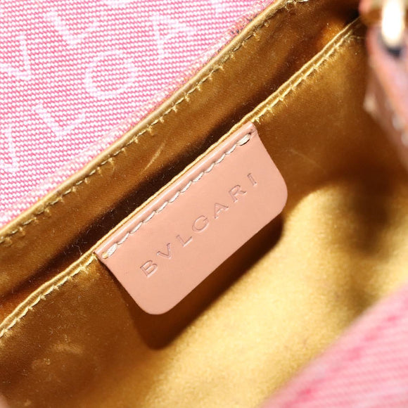 BVLGARI Logo Mania Be Zero One Hand Bag Canvas Red Gold Auth BA5419