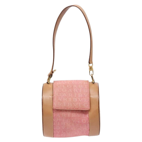 BVLGARI Logo Mania Be Zero One Hand Bag Canvas Red Gold Auth BA5419