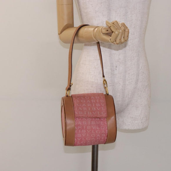 BVLGARI Logo Mania Be Zero One Hand Bag Canvas Red Gold Auth BA5419