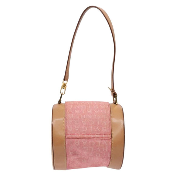 BVLGARI Logo Mania Be Zero One Hand Bag Canvas Red Gold Auth BA5419