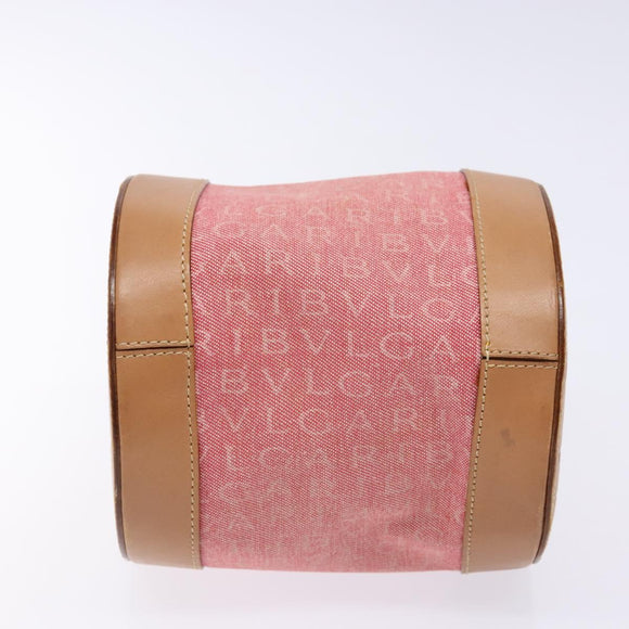 BVLGARI Logo Mania Be Zero One Hand Bag Canvas Red Gold Auth BA5419