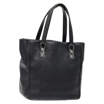 CHANEL Choco Bar COCO Mark Hand Bag Canvas Black Silver CC Auth BA5420