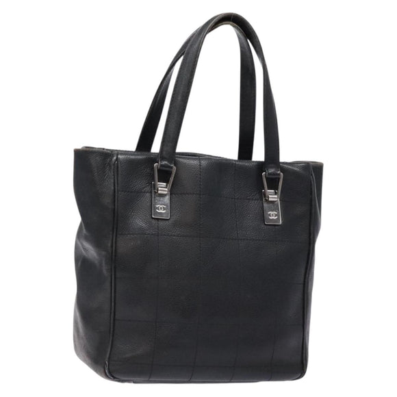 CHANEL Choco Bar COCO Mark Hand Bag Canvas Black Silver CC Auth BA5420