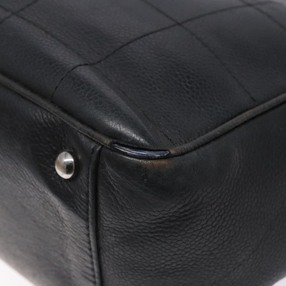 CHANEL Choco Bar COCO Mark Hand Bag Canvas Black Silver CC Auth BA5420