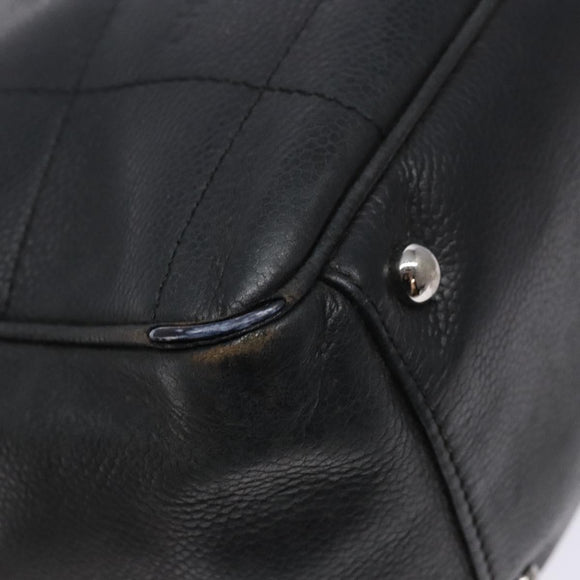 CHANEL Choco Bar COCO Mark Hand Bag Canvas Black Silver CC Auth BA5420