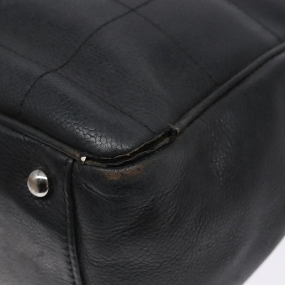 CHANEL Choco Bar COCO Mark Hand Bag Canvas Black Silver CC Auth BA5420