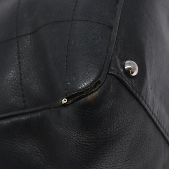 CHANEL Choco Bar COCO Mark Hand Bag Canvas Black Silver CC Auth BA5420