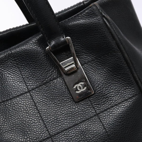 CHANEL Choco Bar COCO Mark Hand Bag Canvas Black Silver CC Auth BA5420