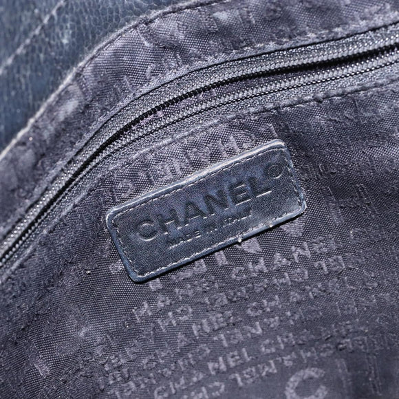 CHANEL Choco Bar COCO Mark Hand Bag Canvas Black Silver CC Auth BA5420