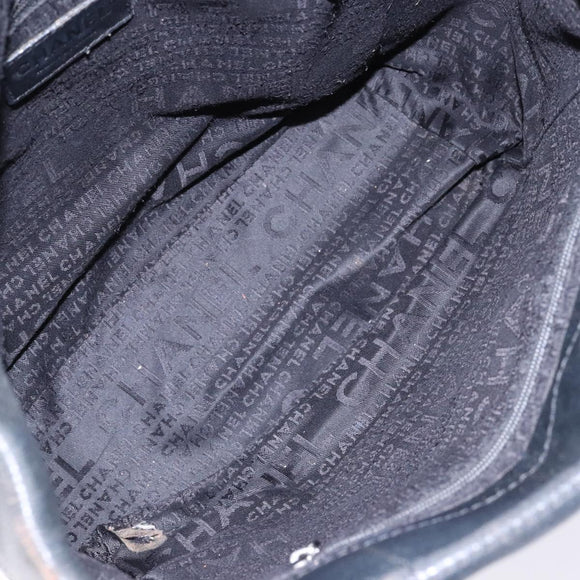 CHANEL Choco Bar COCO Mark Hand Bag Canvas Black Silver CC Auth BA5420