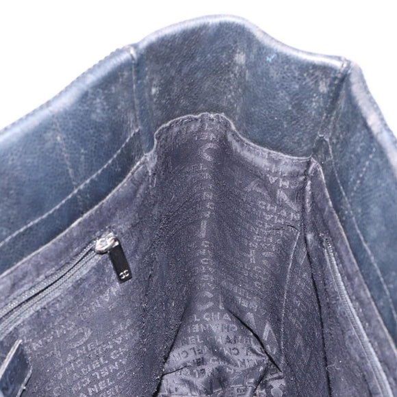 CHANEL Choco Bar COCO Mark Hand Bag Canvas Black Silver CC Auth BA5420