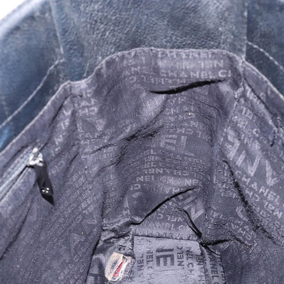 CHANEL Choco Bar COCO Mark Hand Bag Canvas Black Silver CC Auth BA5420