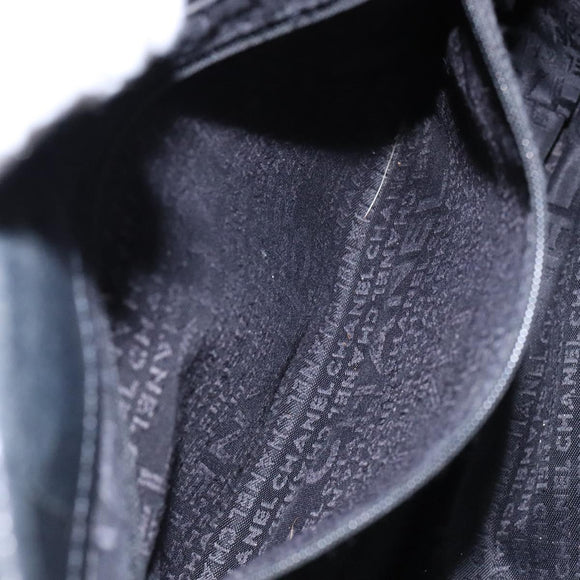 CHANEL Choco Bar COCO Mark Hand Bag Canvas Black Silver CC Auth BA5420