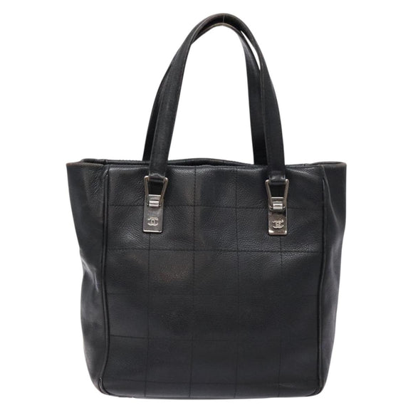 CHANEL Choco Bar COCO Mark Hand Bag Canvas Black Silver CC Auth BA5420