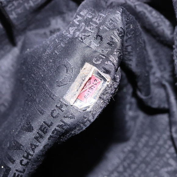 CHANEL Choco Bar COCO Mark Hand Bag Canvas Black Silver CC Auth BA5420