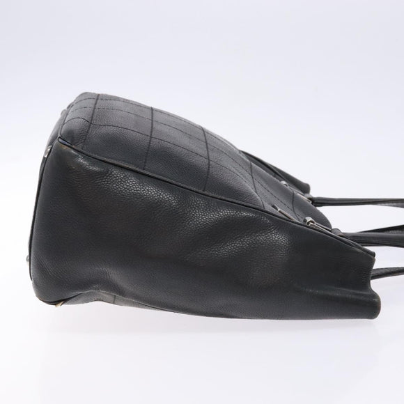 CHANEL Choco Bar COCO Mark Hand Bag Canvas Black Silver CC Auth BA5420