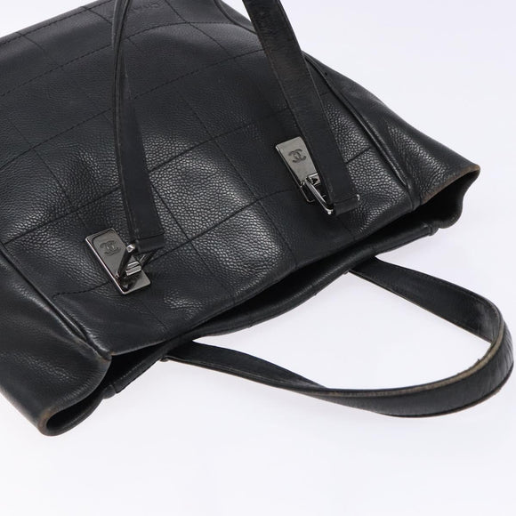 CHANEL Choco Bar COCO Mark Hand Bag Canvas Black Silver CC Auth BA5420