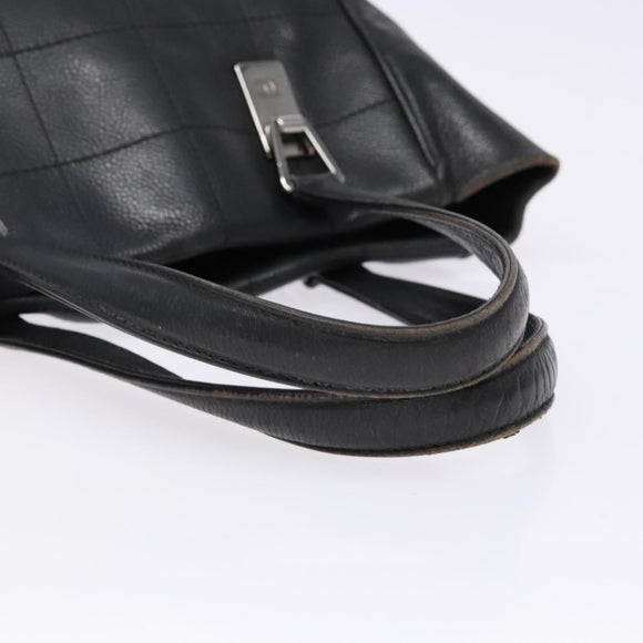 CHANEL Choco Bar COCO Mark Hand Bag Canvas Black Silver CC Auth BA5420