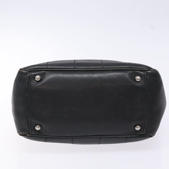 CHANEL Choco Bar COCO Mark Hand Bag Canvas Black Silver CC Auth BA5420