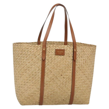Jimmy Choo Studs Tote Bag Straw Beige Auth BA5421