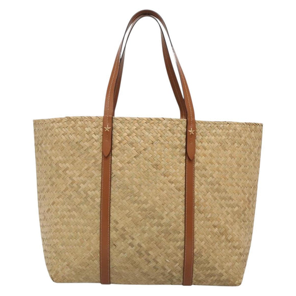 Jimmy Choo Studs Tote Bag Straw Beige Auth BA5421