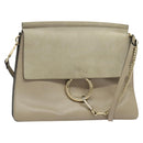 Chloe Fay Shoulder Bag Suede Leather Beige Gold Auth BA5423-1