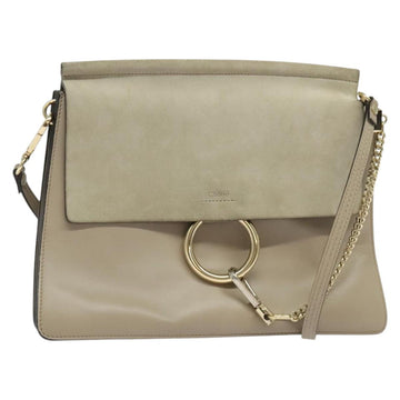Chloe Fay Shoulder Bag Suede Leather Beige Gold Auth BA5423