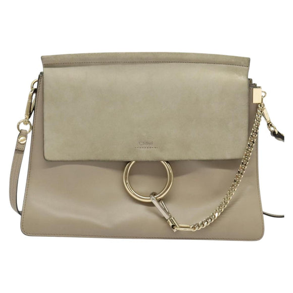 Chloe Fay Shoulder Bag Suede Leather Beige Gold Auth BA5423