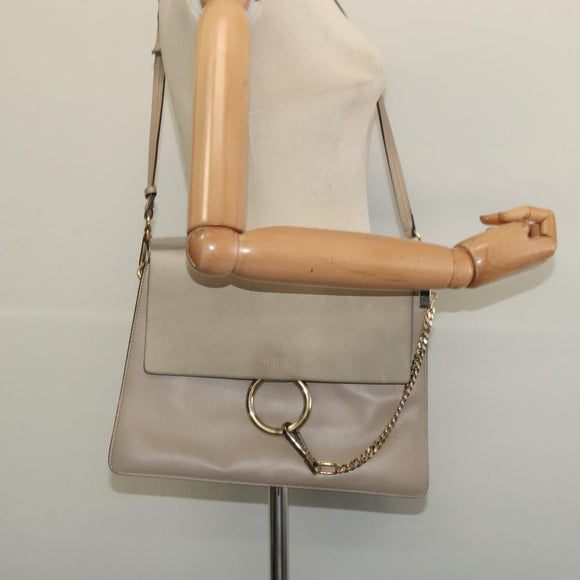 Chloe Fay Shoulder Bag Suede Leather Beige Gold Auth BA5423