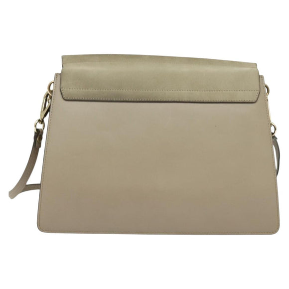 Chloe Fay Shoulder Bag Suede Leather Beige Gold Auth BA5423