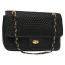 BALLY Quilted Chain Shoulder Bag Leather Black Gold Auth BA5432-1