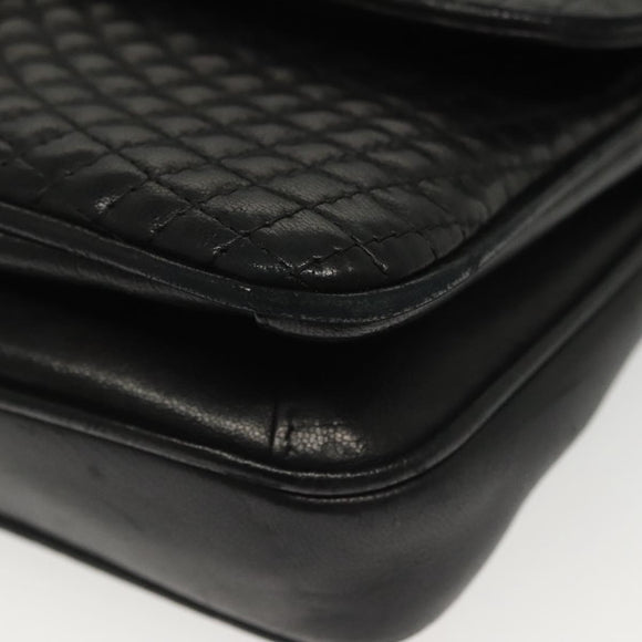 BALLY Quilted Chain Shoulder Bag Leather Black Gold Auth BA5432