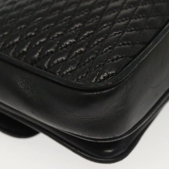 BALLY Quilted Chain Shoulder Bag Leather Black Gold Auth BA5432