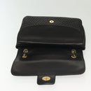 BALLY Quilted Chain Shoulder Bag Leather Black Gold Auth BA5432-15