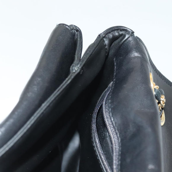 BALLY Quilted Chain Shoulder Bag Leather Black Gold Auth BA5432