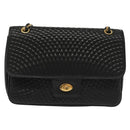BALLY Quilted Chain Shoulder Bag Leather Black Gold Auth BA5432-2
