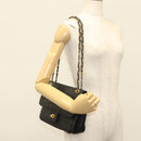 BALLY Quilted Chain Shoulder Bag Leather Black Gold Auth BA5432-22